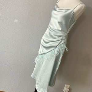 New Keren Millen Satin Crepe Cowl Neck Feather Cami Dress Sz 4